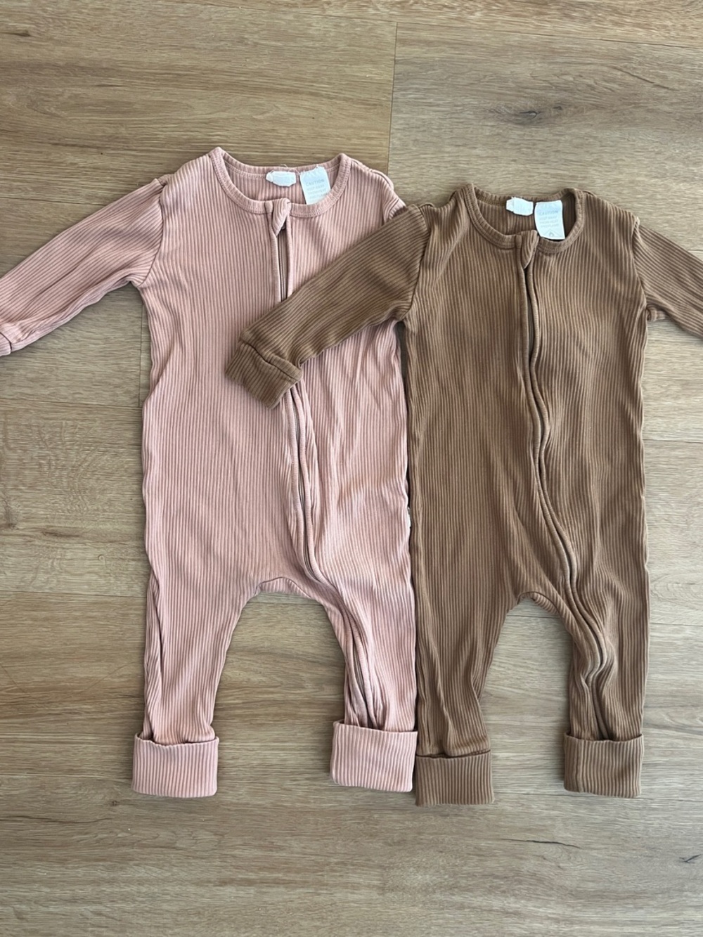 Jaime Kay organic cotton modal Frankie Ribbed Zip One-Piece - Blush Pink & Brown